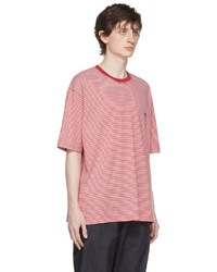 T-shirt à col rond à rayures horizontales blanc et rouge Undercoverism