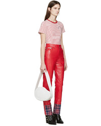 T-shirt à col rond à rayures horizontales blanc et rouge Marc Jacobs