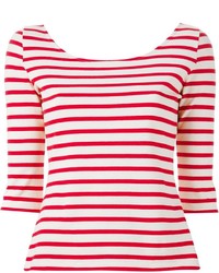 T-shirt à col rond à rayures horizontales blanc et rouge Saint Laurent