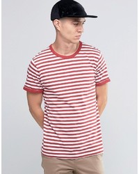 T-shirt à col rond à rayures horizontales blanc et rouge Selected
