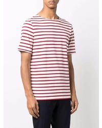 T-shirt à col rond à rayures horizontales blanc et rouge Saint James