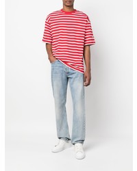 T-shirt à col rond à rayures horizontales blanc et rouge Philippe Model Paris