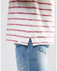 T-shirt à col rond à rayures horizontales blanc et rouge Lee