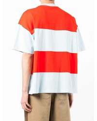 T-shirt à col rond à rayures horizontales blanc et rouge Sunnei