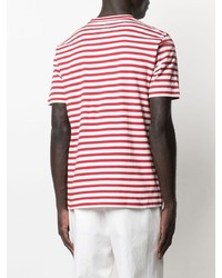 T-shirt à col rond à rayures horizontales blanc et rouge Eleventy