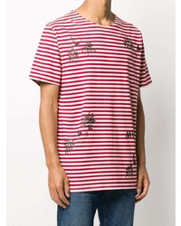 T-shirt à col rond à rayures horizontales blanc et rouge Myar