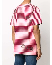 T-shirt à col rond à rayures horizontales blanc et rouge Myar