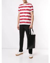 T-shirt à col rond à rayures horizontales blanc et rouge Kent & Curwen