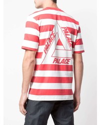 T-shirt à col rond à rayures horizontales blanc et rouge Palace