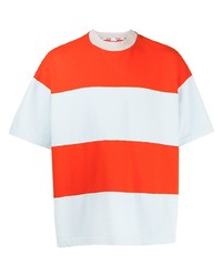 T-shirt à col rond à rayures horizontales blanc et rouge Sunnei