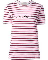 T-shirt à col rond à rayures horizontales blanc et rouge