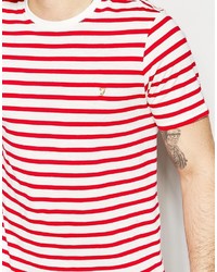 T-shirt à col rond à rayures horizontales blanc et rouge Farah
