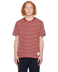 T-shirt à col rond à rayures horizontales blanc et rouge Thom Browne