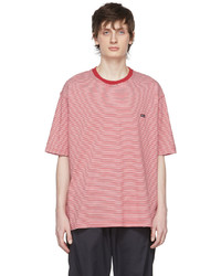 T-shirt à col rond à rayures horizontales blanc et rouge Undercoverism