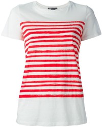 T-shirt à col rond à rayures horizontales blanc et rouge Vince