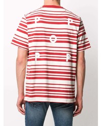 T-shirt à col rond à rayures horizontales blanc et rouge Camper