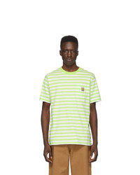 T-shirt à col rond à rayures horizontales blanc et vert