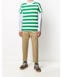 T-shirt à col rond à rayures horizontales blanc et vert Gucci