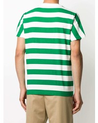 T-shirt à col rond à rayures horizontales blanc et vert Gucci