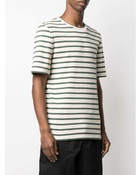 T-shirt à col rond à rayures horizontales blanc et vert Jil Sander