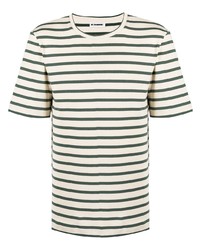 T-shirt à col rond à rayures horizontales blanc et vert Jil Sander