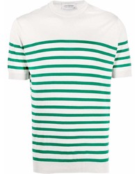 T-shirt à col rond à rayures horizontales blanc et vert John Smedley