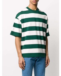 T-shirt à col rond à rayures horizontales blanc et vert Ami Paris