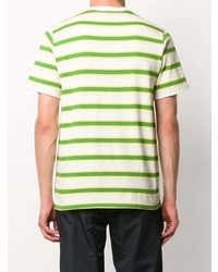 T-shirt à col rond à rayures horizontales blanc et vert Sunnei
