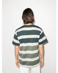 T-shirt à col rond à rayures horizontales blanc et vert WTAPS