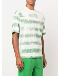 T-shirt à col rond à rayures horizontales blanc et vert Emporio Armani