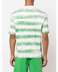 T-shirt à col rond à rayures horizontales blanc et vert Emporio Armani