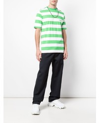 T-shirt à col rond à rayures horizontales blanc et vert Palace