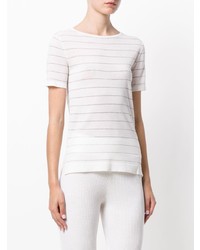 T-shirt à col rond à rayures horizontales blanc Cashmere In Love
