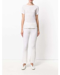 T-shirt à col rond à rayures horizontales blanc Cashmere In Love