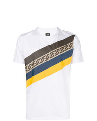 T-shirt à col rond à rayures horizontales blanc Fendi