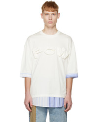T-shirt à col rond à rayures horizontales blanc Feng Chen Wang