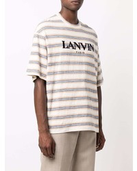 T-shirt à col rond à rayures horizontales blanc Lanvin