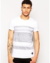 T-shirt à col rond à rayures horizontales blanc Minimum