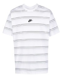 T-shirt à col rond à rayures horizontales blanc Nike