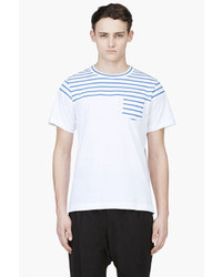 T-shirt à col rond à rayures horizontales blanc Sacai