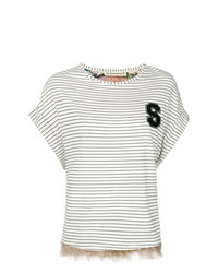 T-shirt à col rond à rayures horizontales blanc Shirtaporter