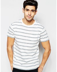 T-shirt à col rond à rayures horizontales blanc