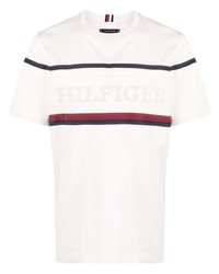 T-shirt à col rond à rayures horizontales blanc Tommy Hilfiger