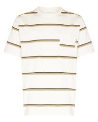 T-shirt à col rond à rayures horizontales blanc Wood Wood