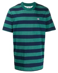 T-shirt à col rond à rayures horizontales bleu canard adidas