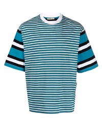 T-shirt à col rond à rayures horizontales bleu canard Marni