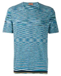 T-shirt à col rond à rayures horizontales bleu canard Missoni