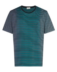 T-shirt à col rond à rayures horizontales bleu canard Saint Laurent