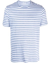T-shirt à col rond à rayures horizontales bleu clair Boglioli