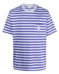 T-shirt à col rond à rayures horizontales bleu clair Carhartt WIP